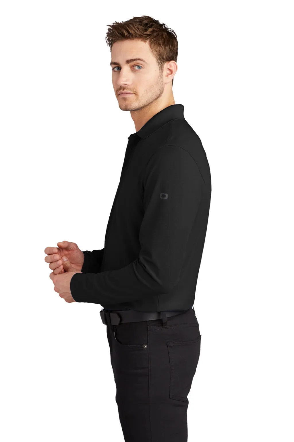 Ogio Mens Caliber 2.0 Moisture Wicking Long Sleeve Polo Shirt - Blacktop