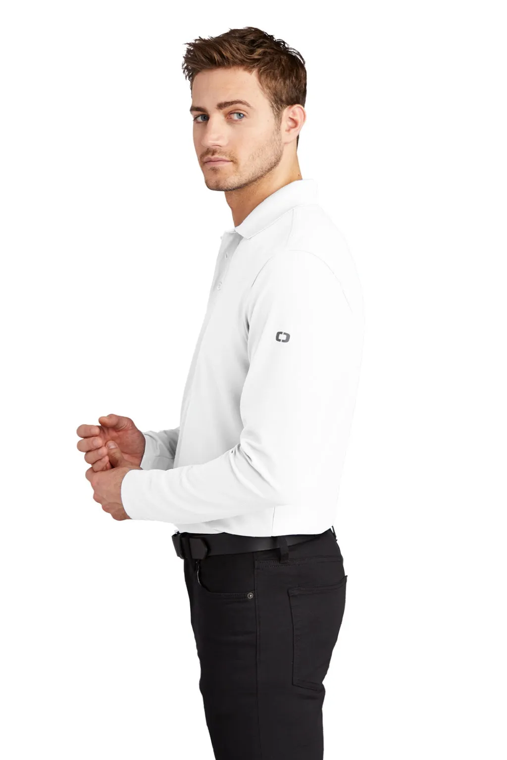 Ogio Mens Caliber 2.0 Moisture Wicking Long Sleeve Polo Shirt - Bright White