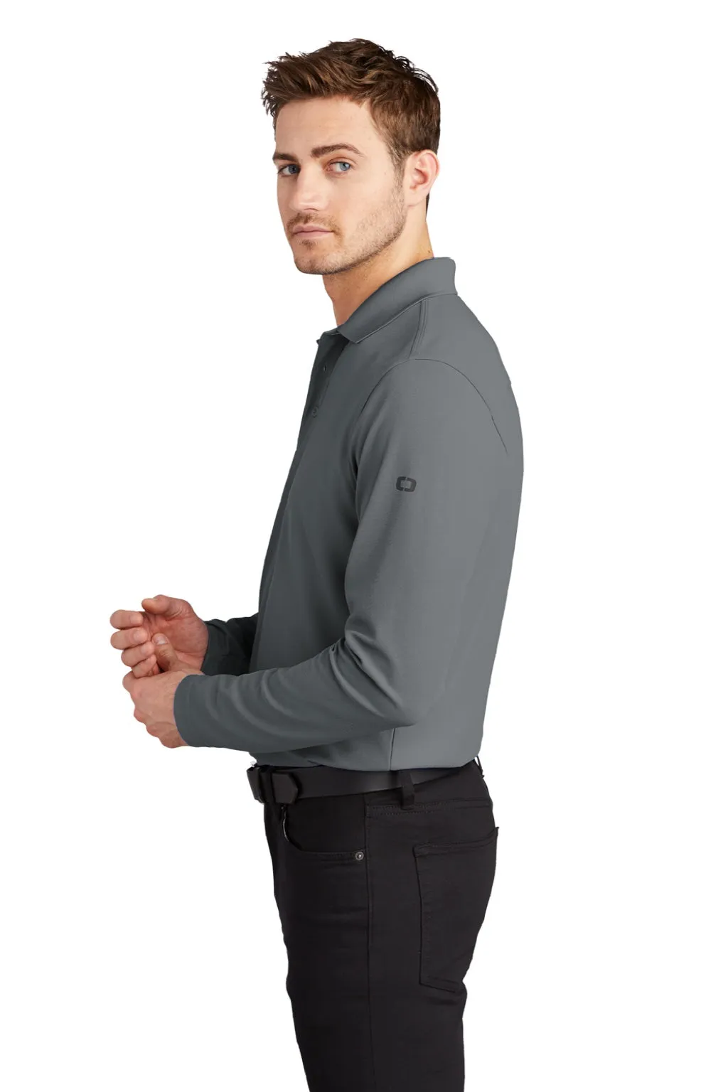 Ogio Mens Caliber 2.0 Moisture Wicking Long Sleeve Polo Shirt - Diesel Grey