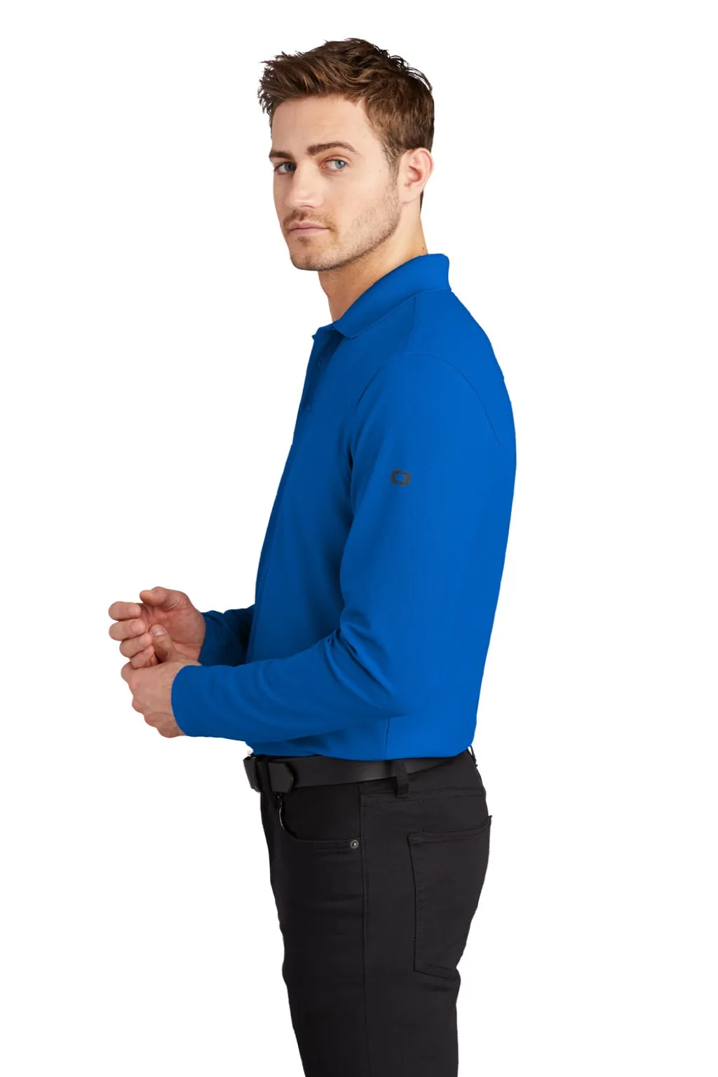 Ogio Mens Caliber 2.0 Moisture Wicking Long Sleeve Polo Shirt - Electric Blue