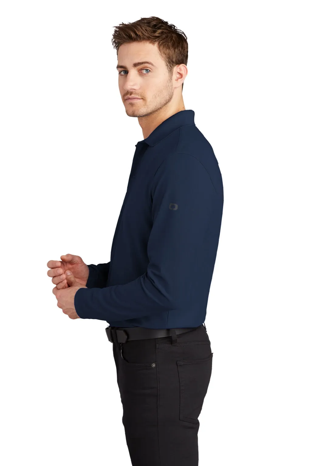 Ogio Mens Caliber 2.0 Moisture Wicking Long Sleeve Polo Shirt - Navy Blue