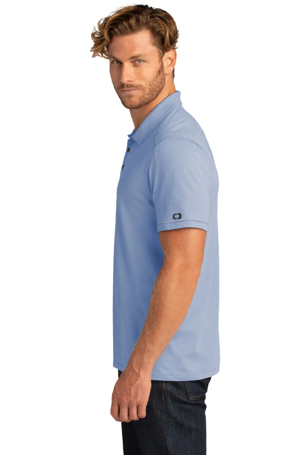 Ogio Mens Code Stretch Moisture Wicking Short Sleeve Polo Shirt - Heather Force Blue