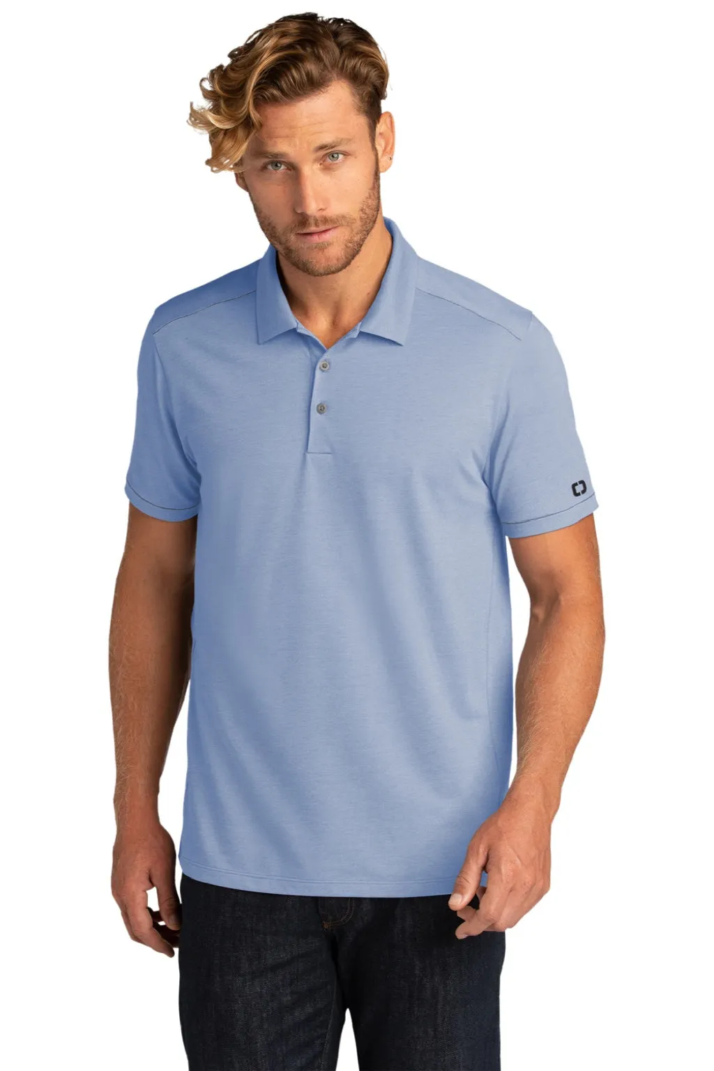 Ogio Mens Code Stretch Moisture Wicking Short Sleeve Polo Shirt - Heather Force Blue