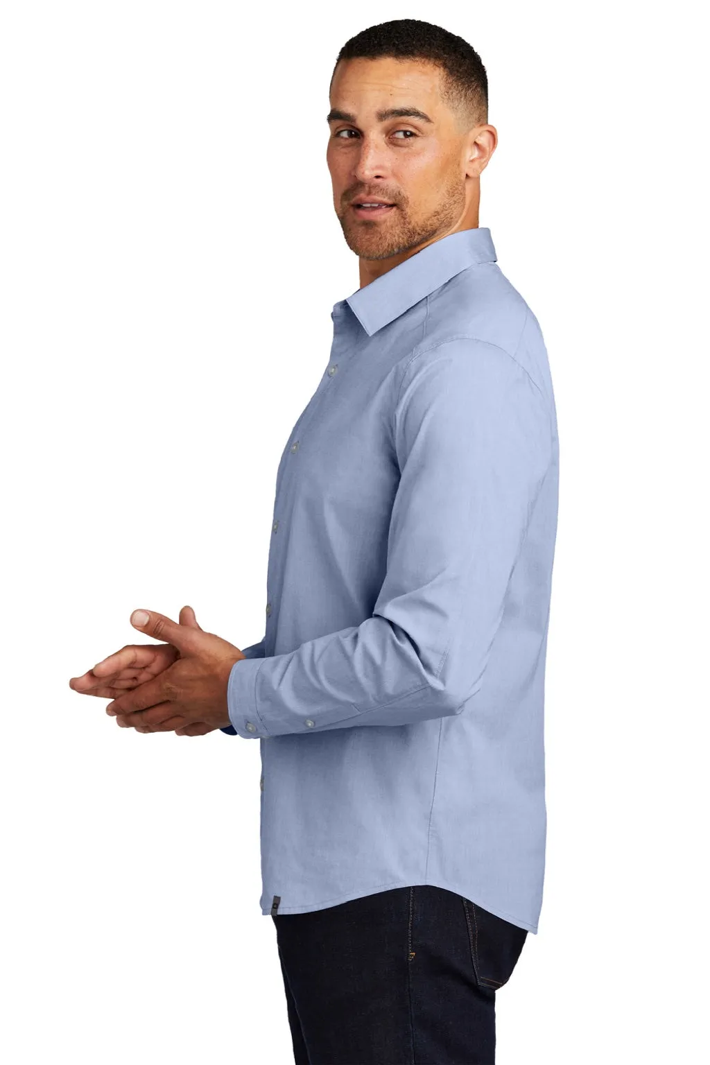 Ogio Mens Commuter Long Sleeve Button Down Shirt - Heather Metal Blue