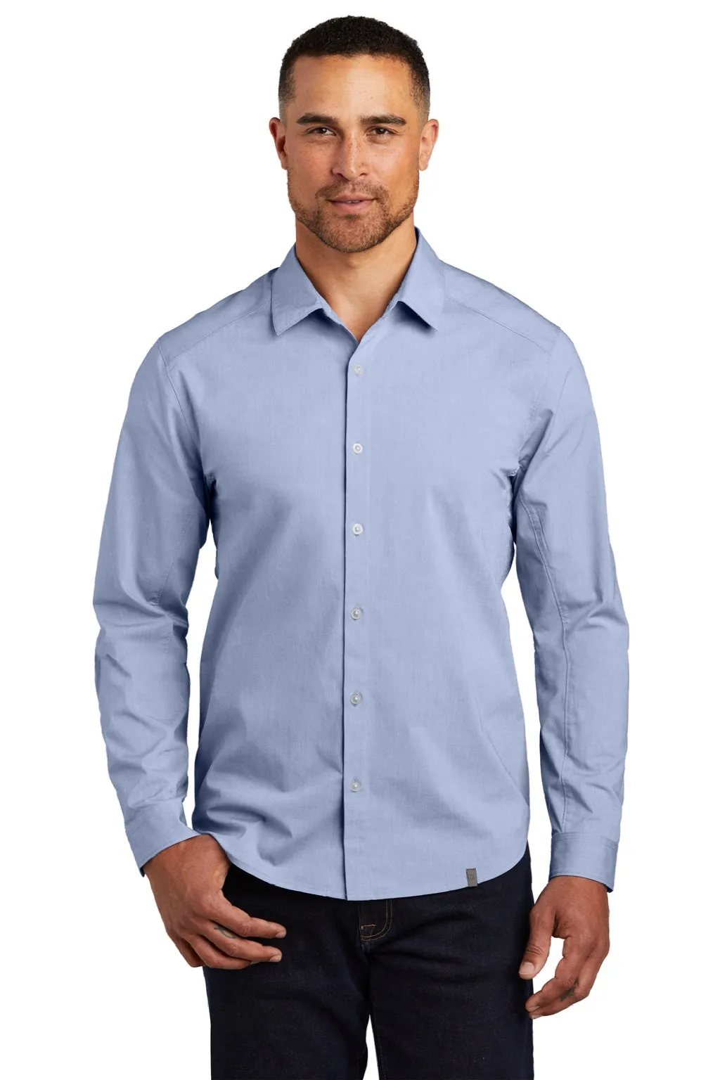 Ogio Mens Commuter Long Sleeve Button Down Shirt - Heather Metal Blue
