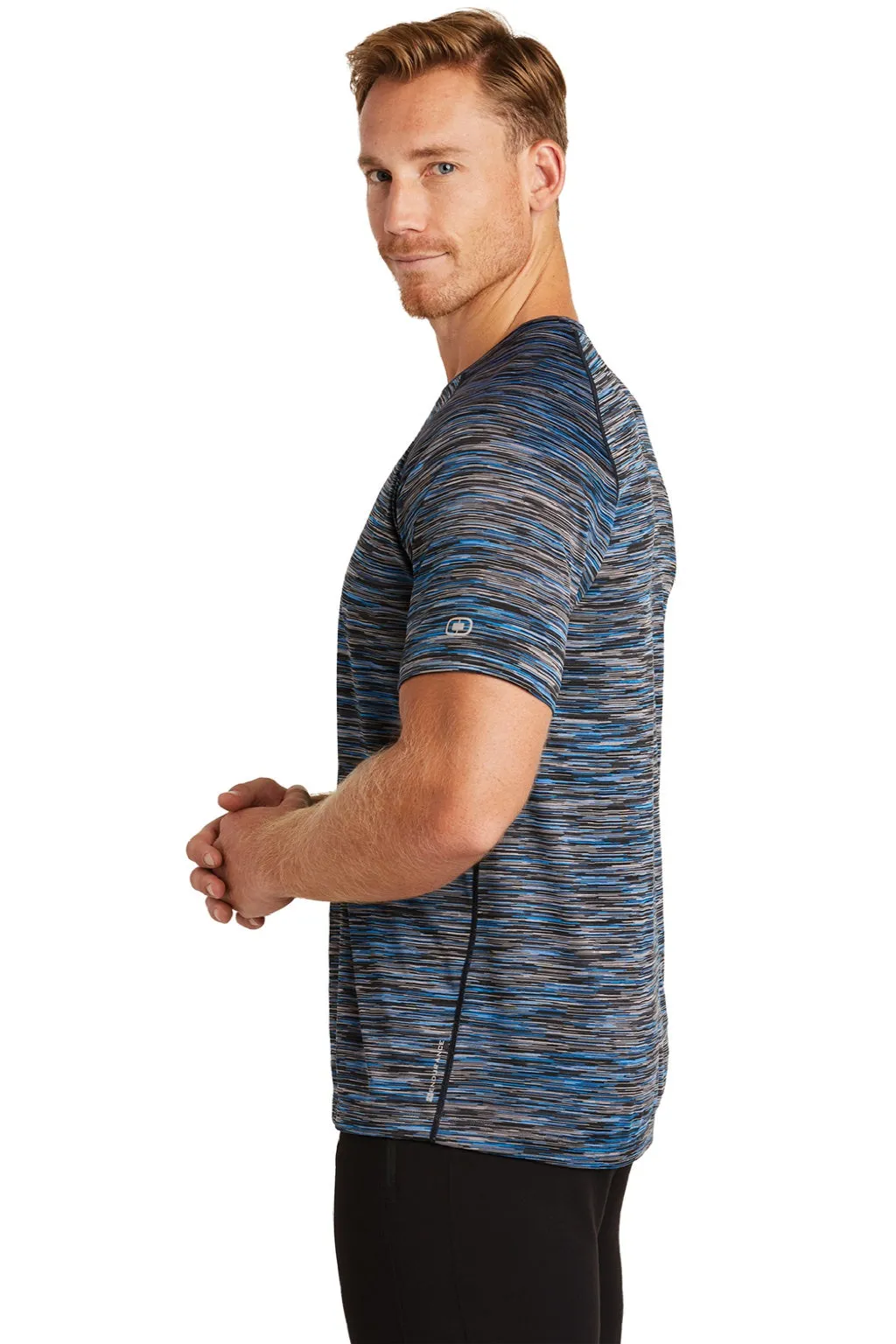 Ogio Mens Endurance Verge Jersey Moisture Wicking Short Sleeve Crewneck T-Shirt - Electric Blue Space Dye