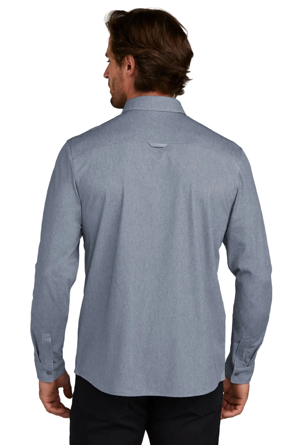 Ogio Mens Extend Long Sleeve Button Down Shirt w/ Pocket - Heather Deep Blue