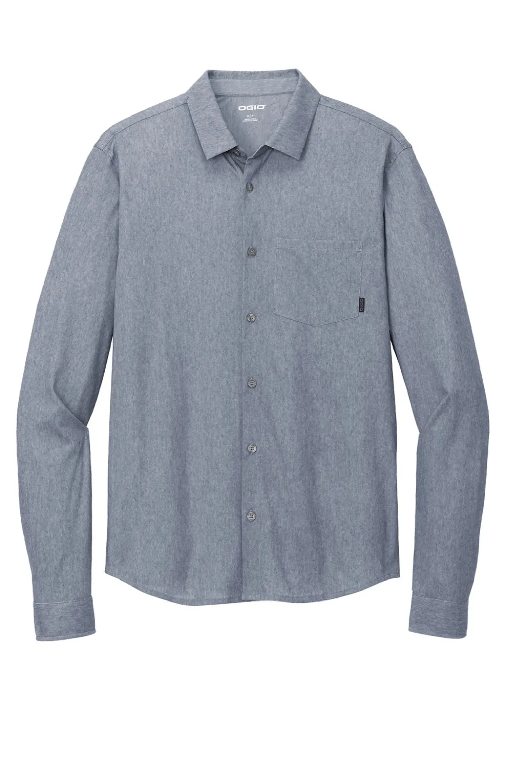Ogio Mens Extend Long Sleeve Button Down Shirt w/ Pocket - Heather Deep Blue