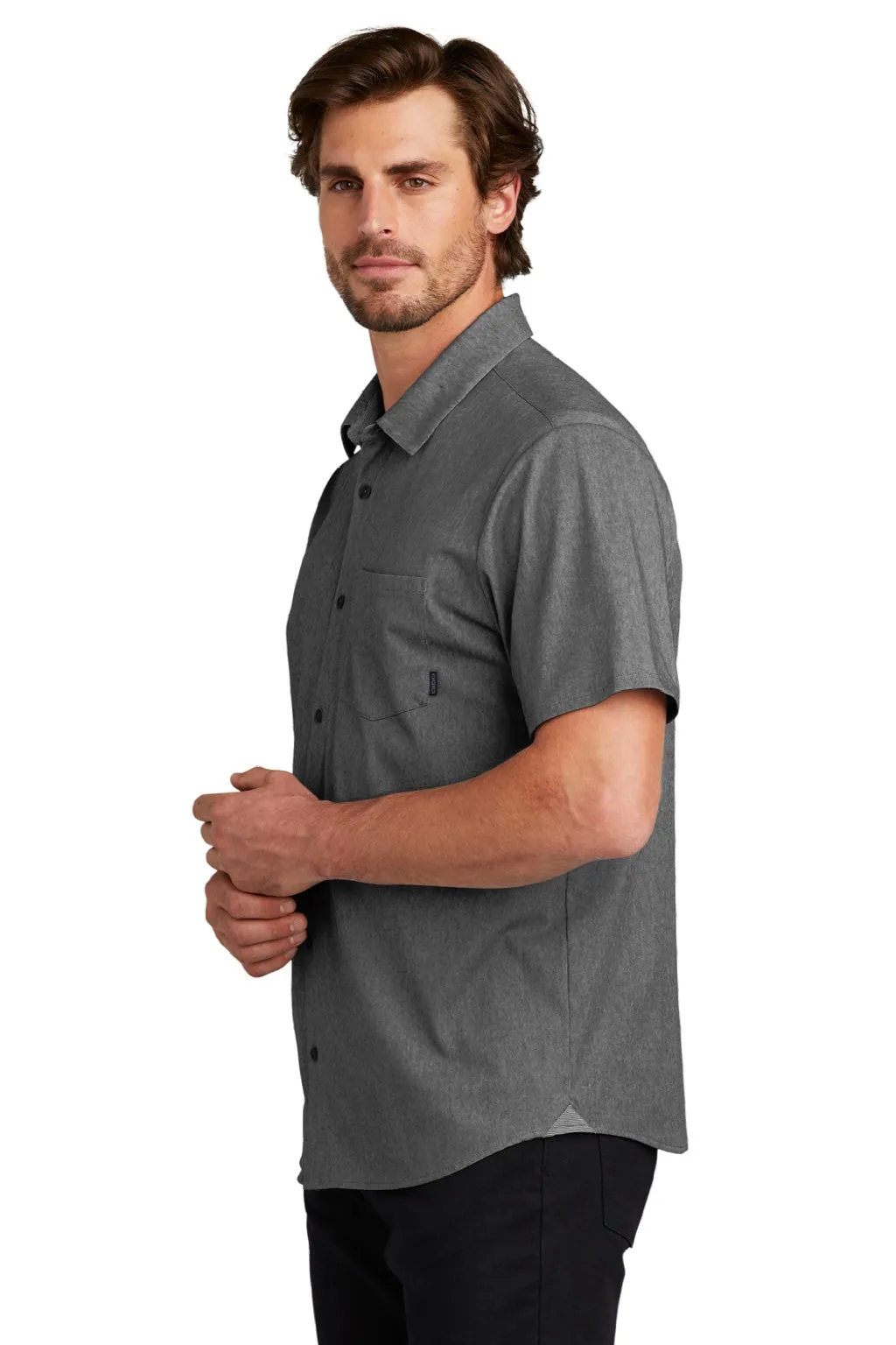 Ogio Mens Extend Short Sleeve Button Down Shirt w/ Pocket - Heather Blacktop