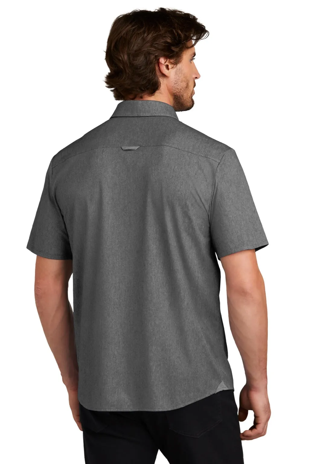 Ogio Mens Extend Short Sleeve Button Down Shirt w/ Pocket - Heather Blacktop