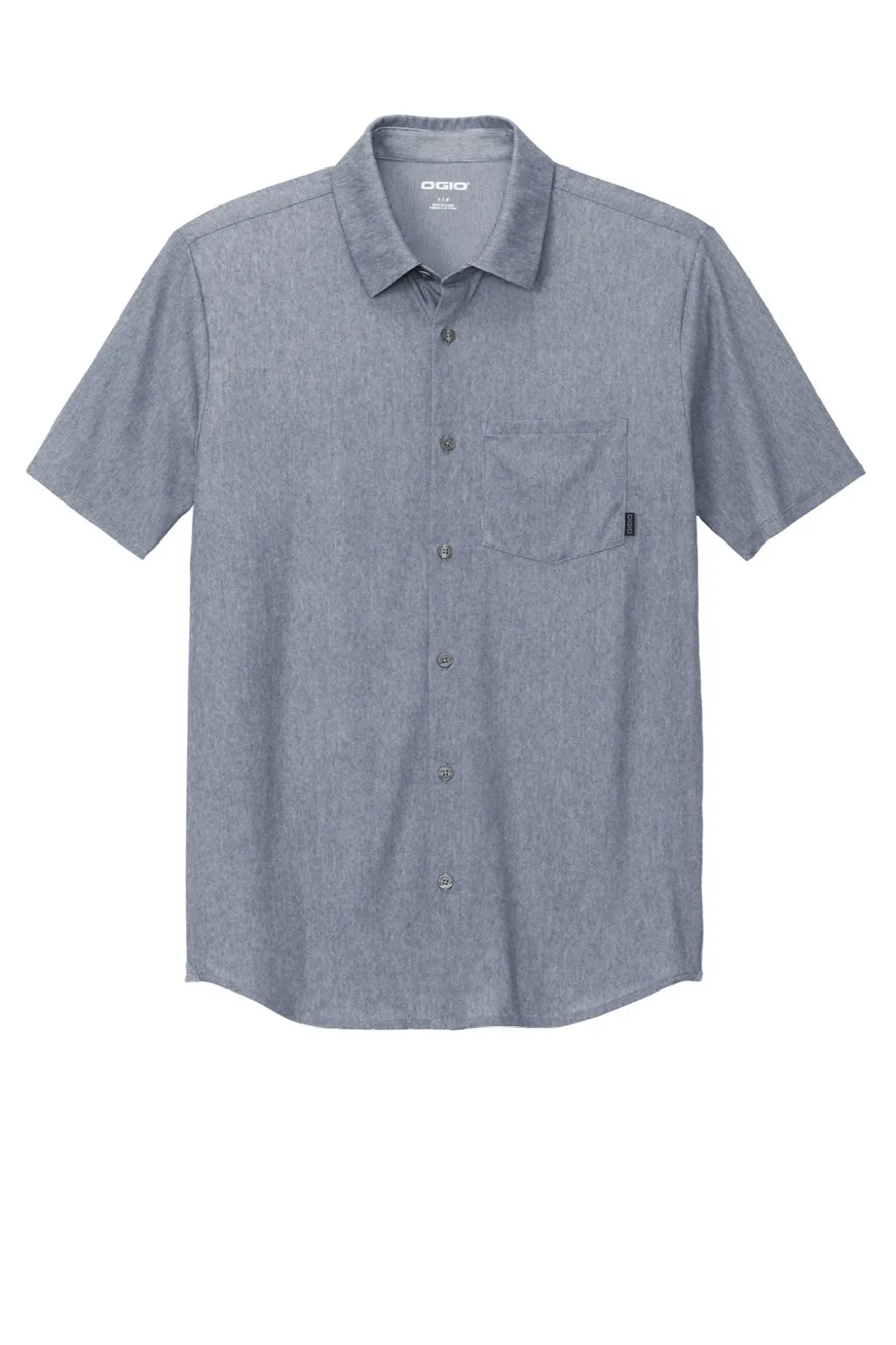 Ogio Mens Extend Short Sleeve Button Down Shirt w/ Pocket - Heather Deep Blue