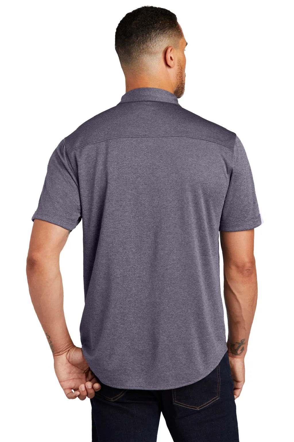 Ogio Mens Gravitate Moisture Wicking Short Sleeve Button Down Shirt - Heather Navy Blue