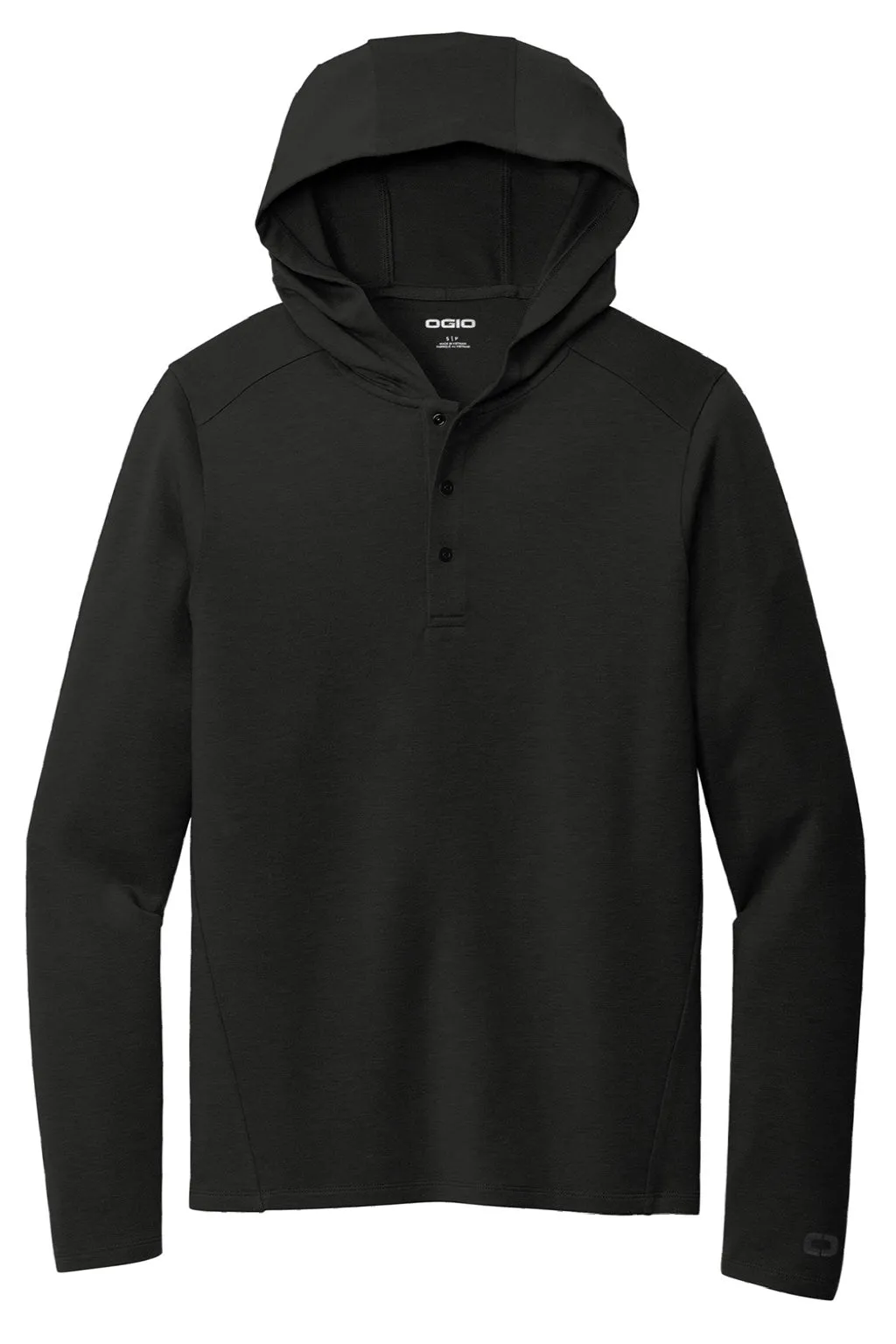 Ogio Mens Luuma Flex Hooded Long Sleeve Henley - Blacktop