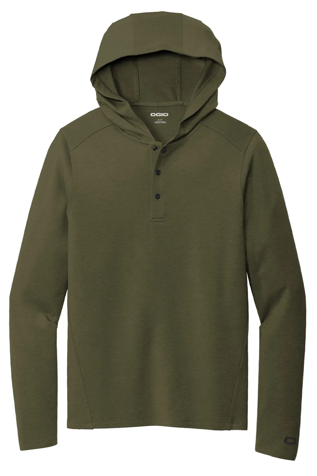 Ogio Mens Luuma Flex Hooded Long Sleeve Henley - Deep Olive Green