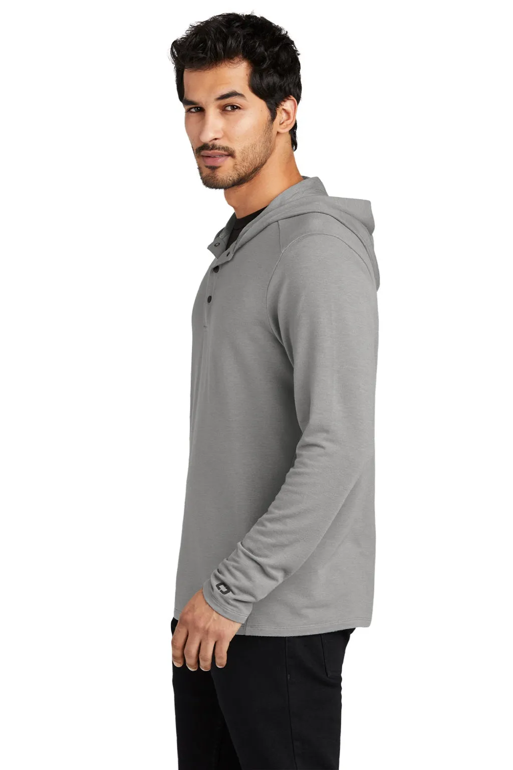Ogio Mens Luuma Flex Hooded Long Sleeve Henley - Heather Petrol Grey