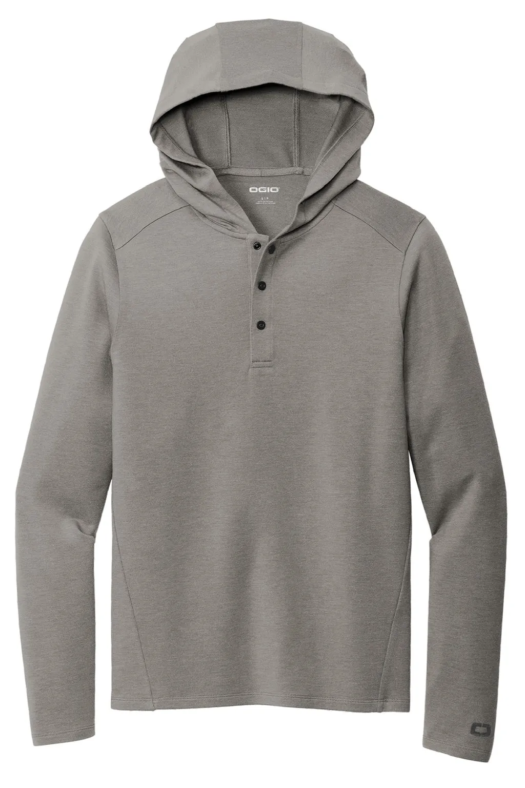 Ogio Mens Luuma Flex Hooded Long Sleeve Henley - Heather Petrol Grey