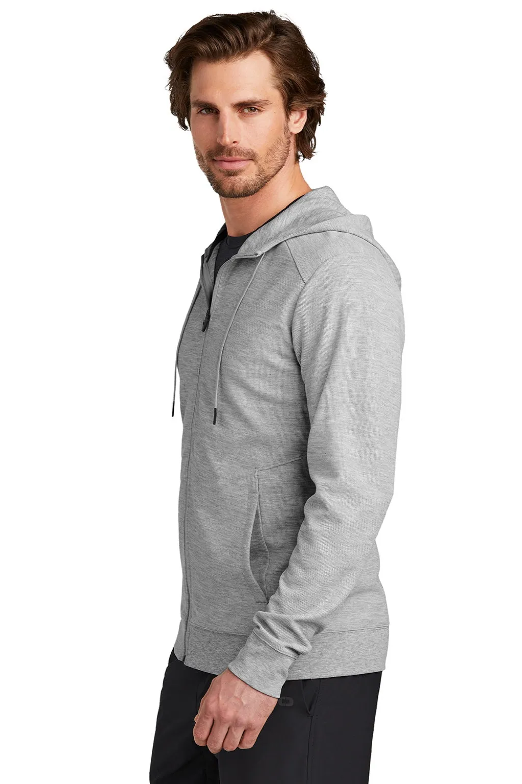 Ogio Mens Revive Full Zip Hooded Sweatshirt Hoodie w/ Pockets - Heather Light Grey