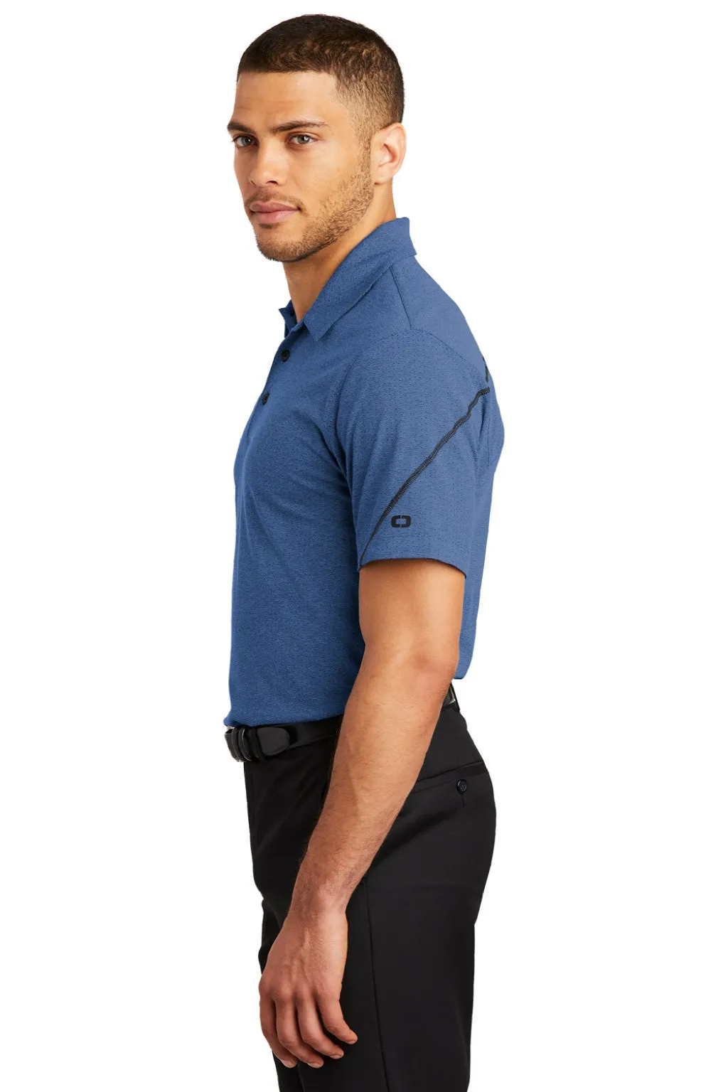 Ogio Mens Tread Moisture Wicking Short Sleeve Polo Shirt - Heather Blue