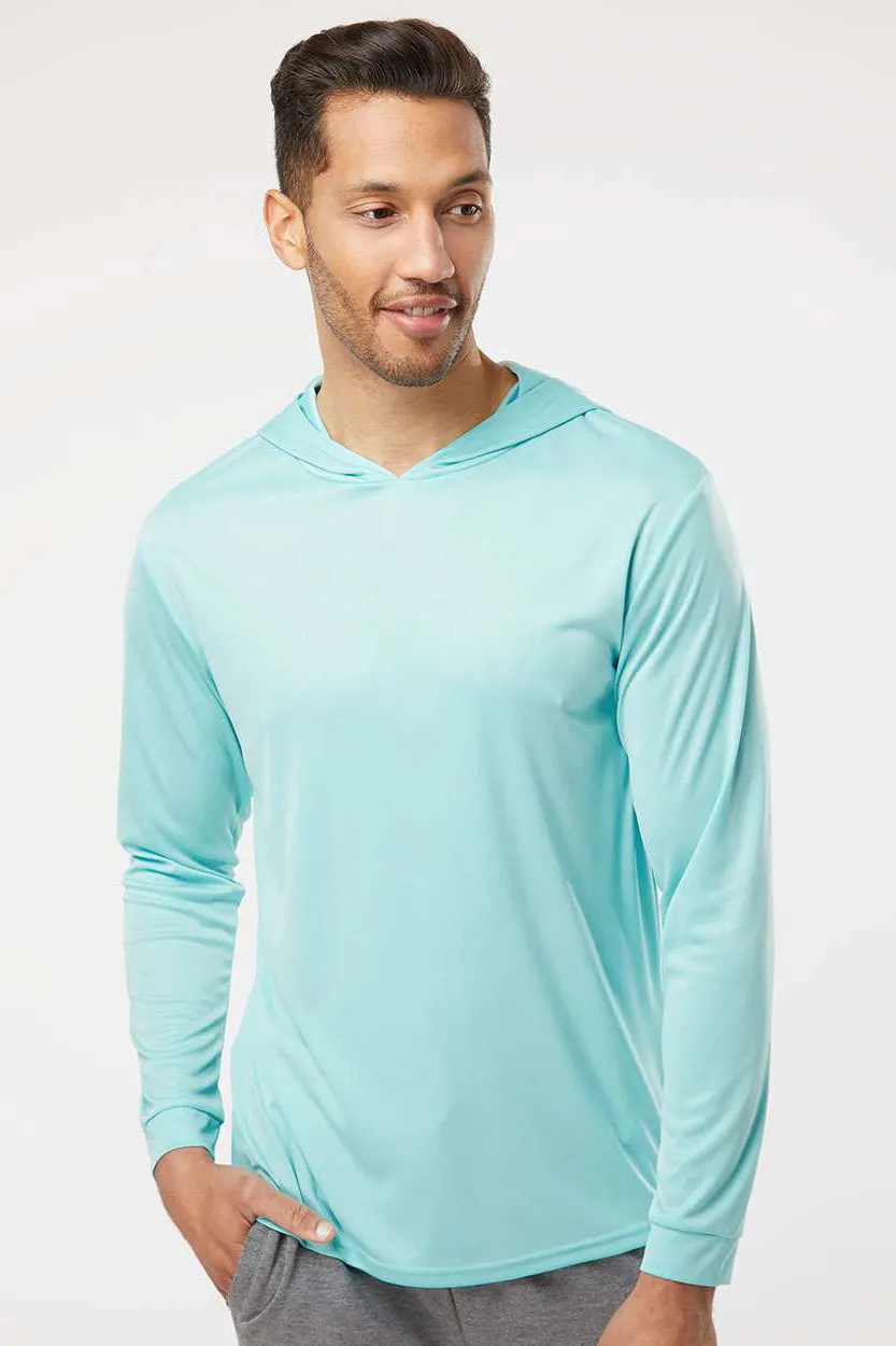 Paragon Mens Bahama Performance Moisture Wicking Long Sleeve Hooded T-Shirt Hoodie - Aqua Blue