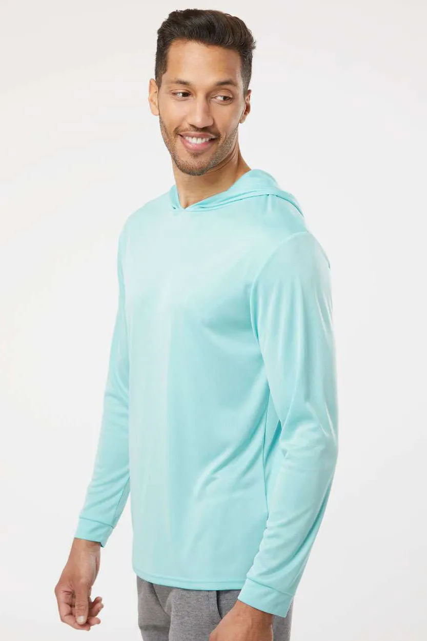 Paragon Mens Bahama Performance Moisture Wicking Long Sleeve Hooded T-Shirt Hoodie - Aqua Blue