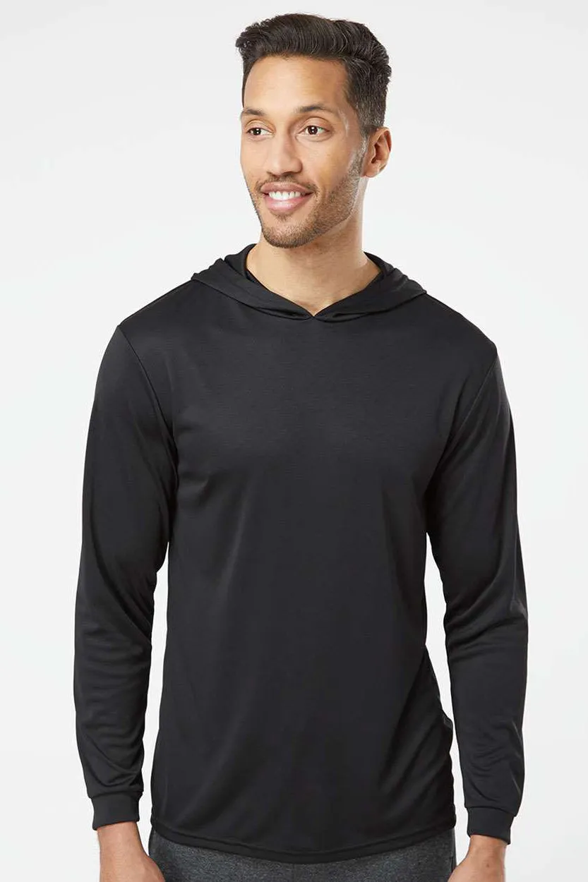 Paragon Mens Bahama Performance Moisture Wicking Long Sleeve Hooded T-Shirt Hoodie - Black