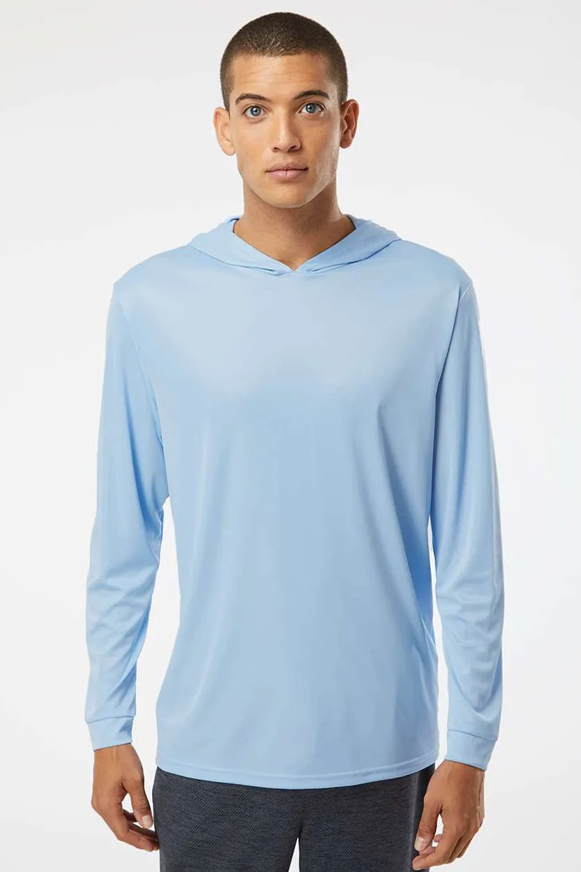 Paragon Mens Bahama Performance Moisture Wicking Long Sleeve Hooded T-Shirt Hoodie - Blue Mist