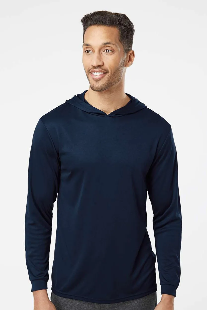 Paragon Mens Bahama Performance Moisture Wicking Long Sleeve Hooded T-Shirt Hoodie - Navy Blue