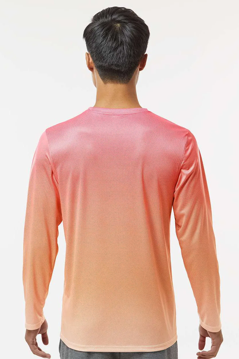 Paragon Mens Barbados Performance Moisture Wicking Pin Dot Long Sleeve Crewneck T-Shirt - Red/Light Orange