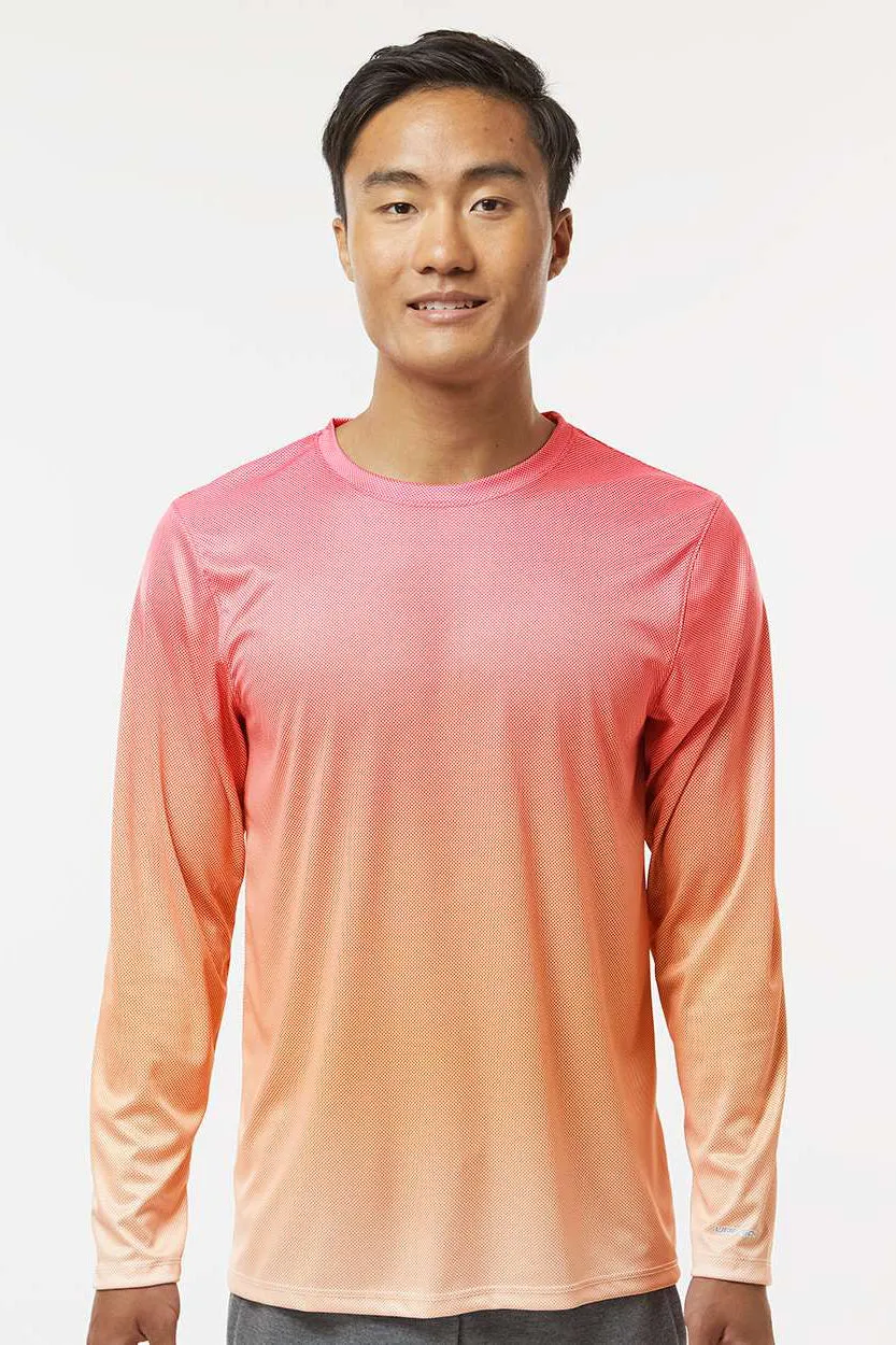 Paragon Mens Barbados Performance Moisture Wicking Pin Dot Long Sleeve Crewneck T-Shirt - Red/Light Orange