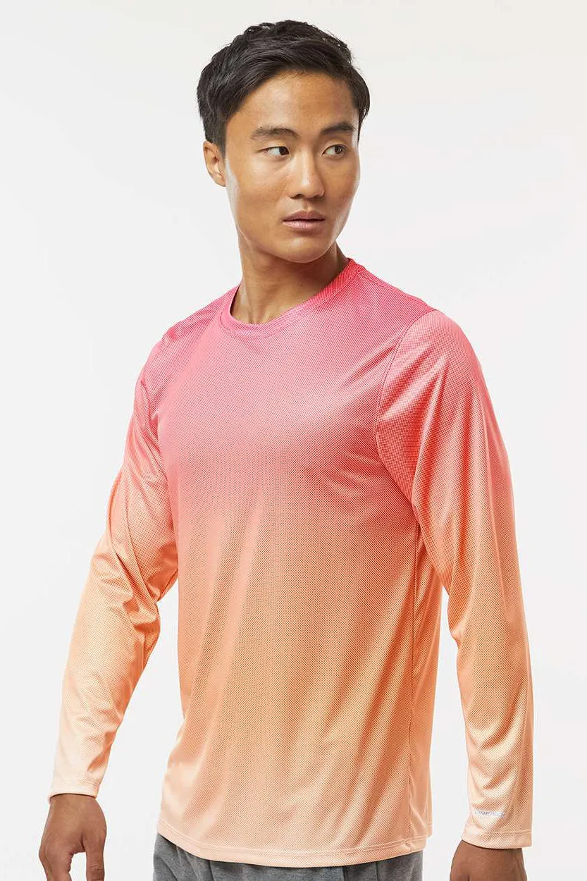 Paragon Mens Barbados Performance Moisture Wicking Pin Dot Long Sleeve Crewneck T-Shirt - Red/Light Orange