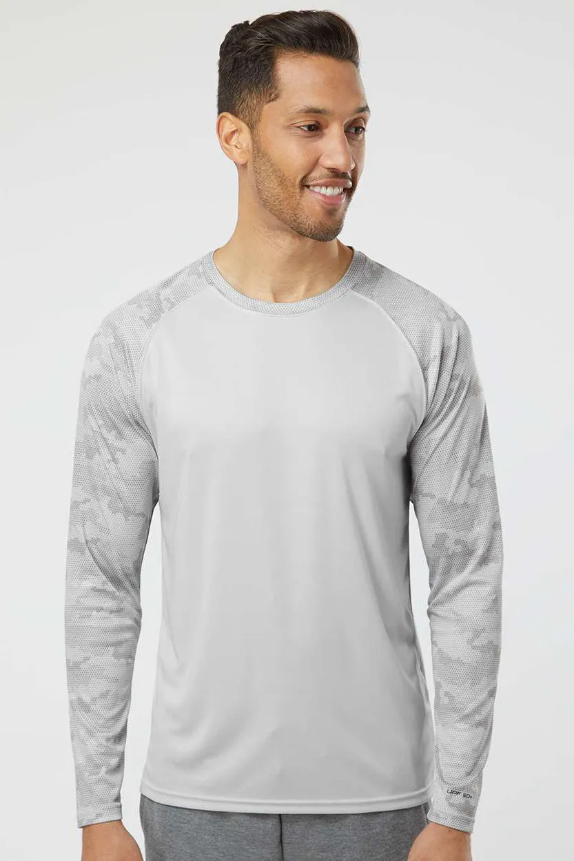 Paragon Mens Cayman Performance Moisture Wicking Camo Colorblock Long Sleeve Crewneck T-Shirt - Aluminum Grey