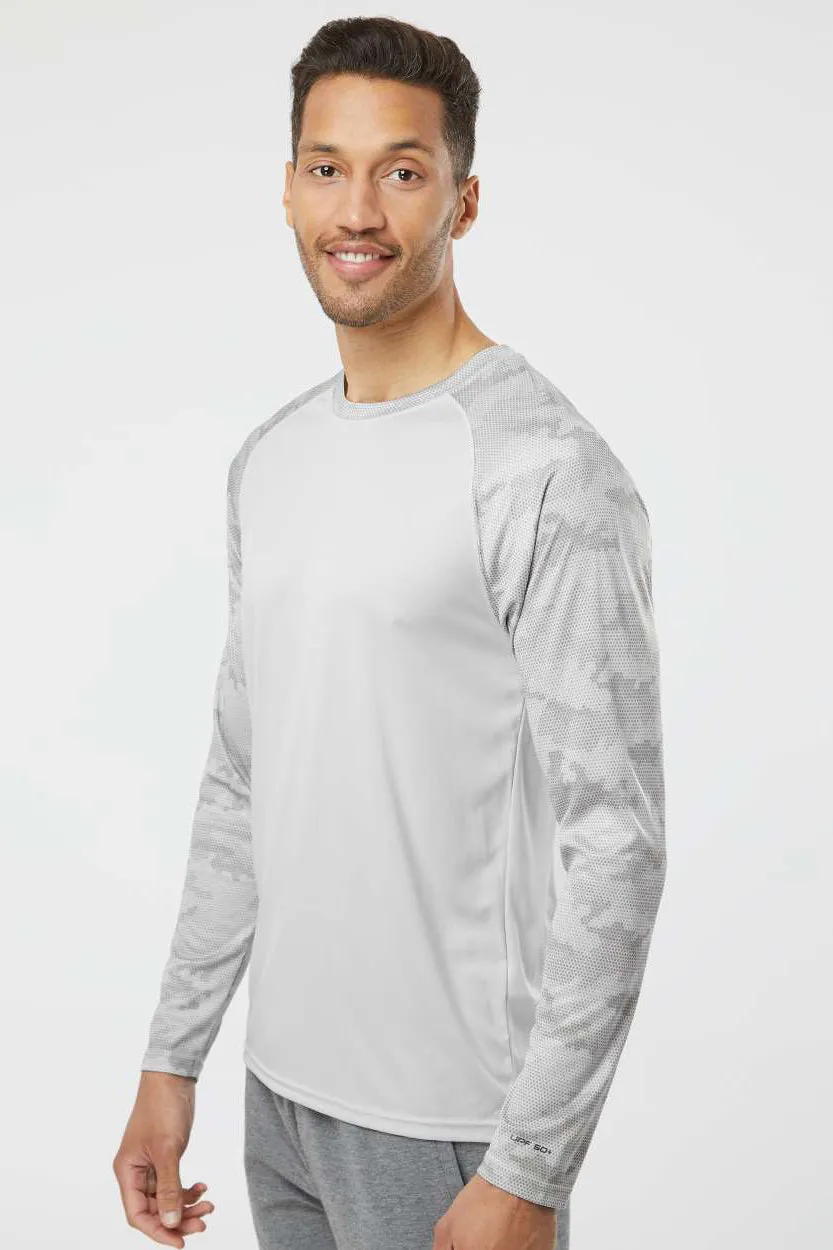 Paragon Mens Cayman Performance Moisture Wicking Camo Colorblock Long Sleeve Crewneck T-Shirt - Aluminum Grey