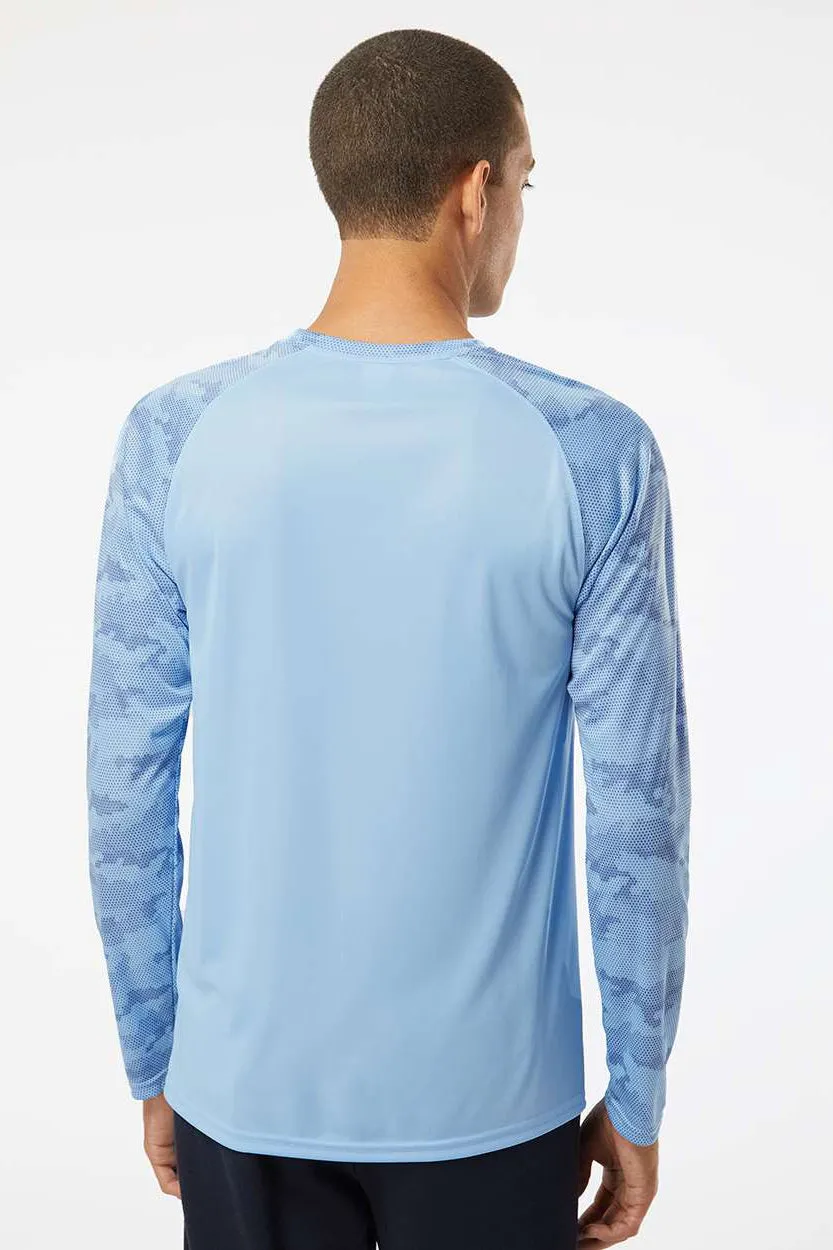 Paragon Mens Cayman Performance Moisture Wicking Camo Colorblock Long Sleeve Crewneck T-Shirt - Blue Mist