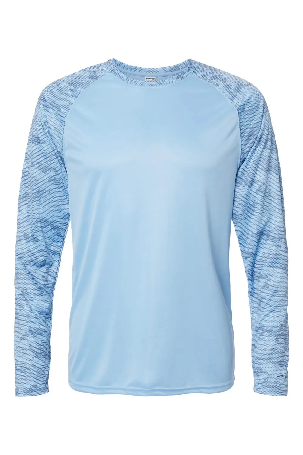 Paragon Mens Cayman Performance Moisture Wicking Camo Colorblock Long Sleeve Crewneck T-Shirt - Blue Mist