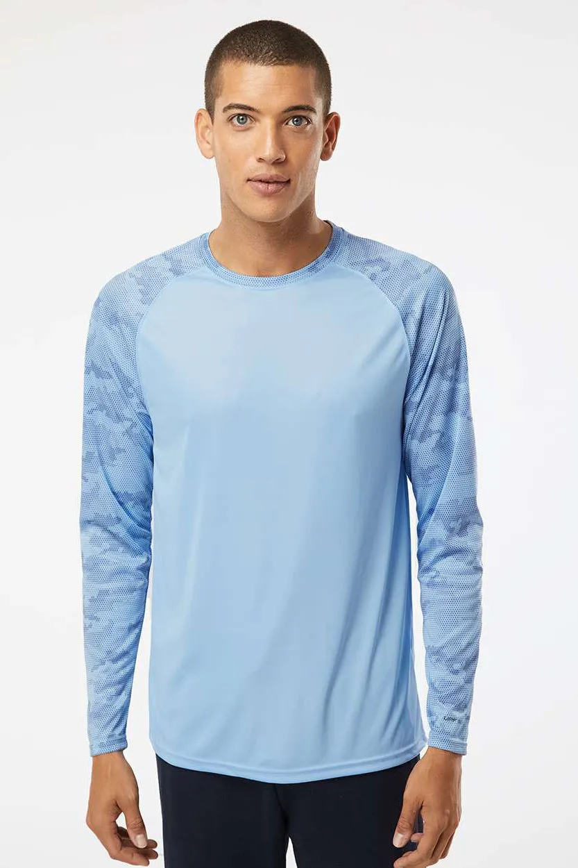Paragon Mens Cayman Performance Moisture Wicking Camo Colorblock Long Sleeve Crewneck T-Shirt - Blue Mist