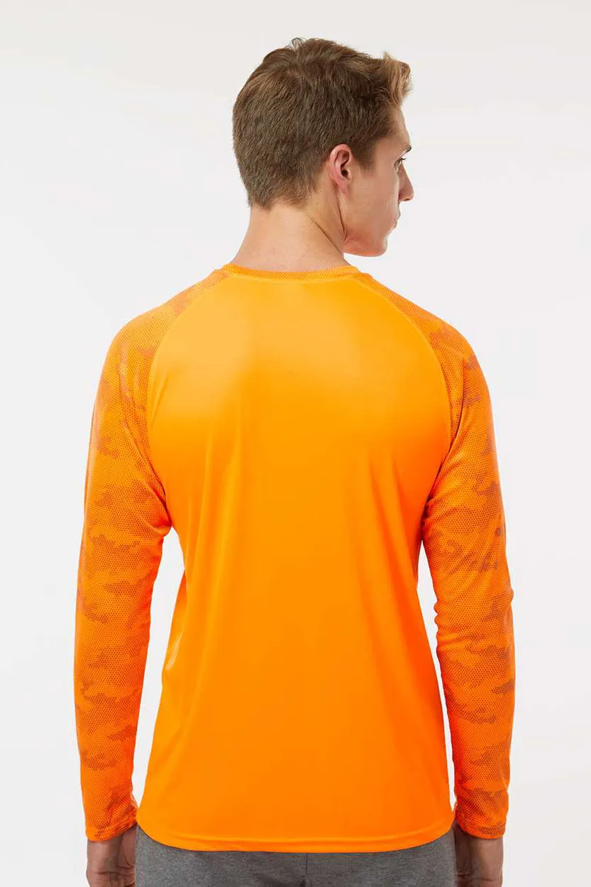 Paragon Mens Cayman Performance Moisture Wicking Camo Colorblock Long Sleeve Crewneck T-Shirt - Neon Orange