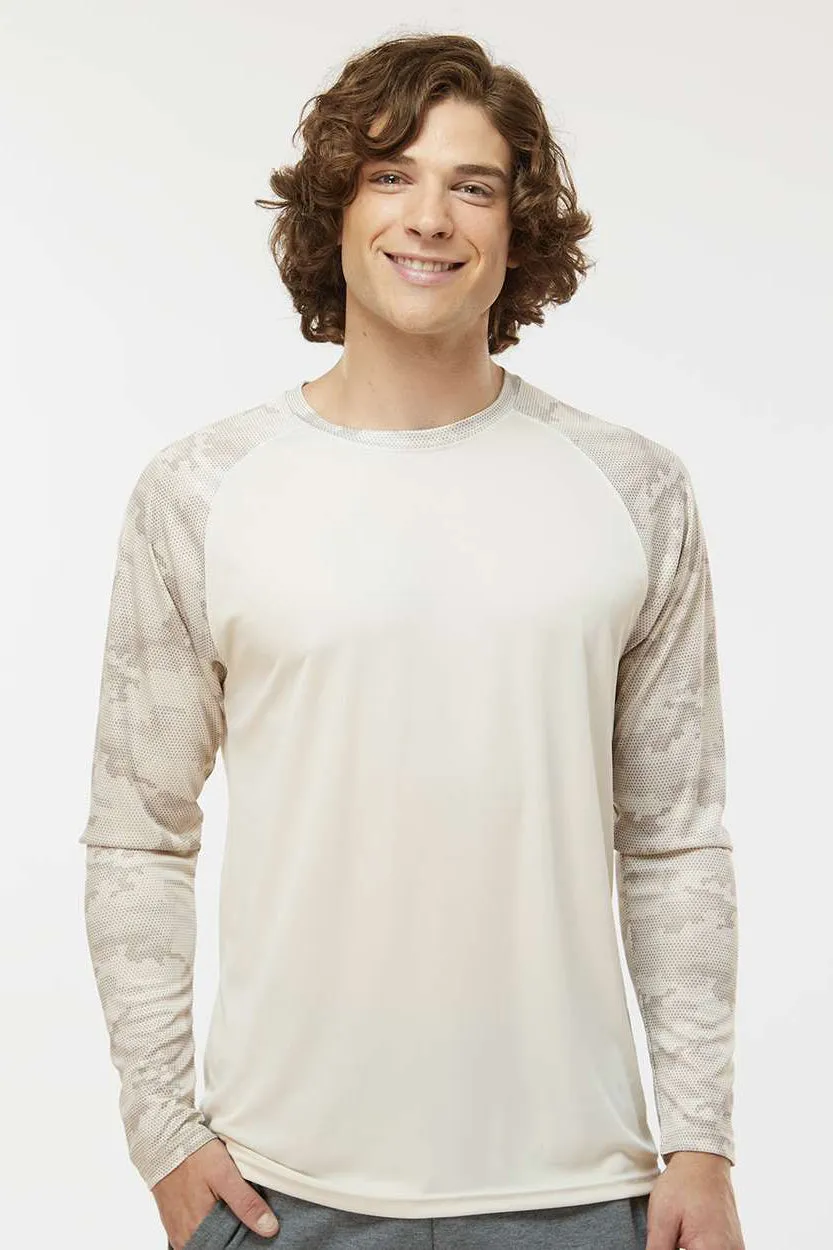 Paragon Mens Cayman Performance Moisture Wicking Camo Colorblock Long Sleeve Crewneck T-Shirt - Sand