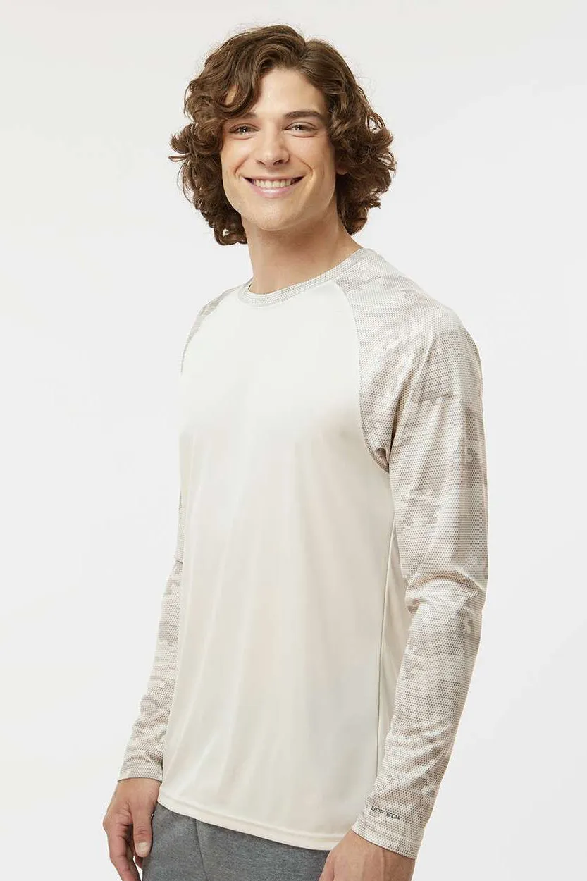 Paragon Mens Cayman Performance Moisture Wicking Camo Colorblock Long Sleeve Crewneck T-Shirt - Sand