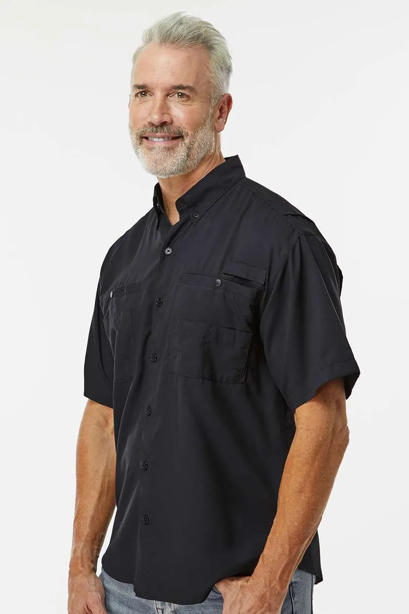 Paragon Mens Hatteras Performance Moisture Wicking Short Sleeve Button Down Shirt w/ Double Pockets - Black