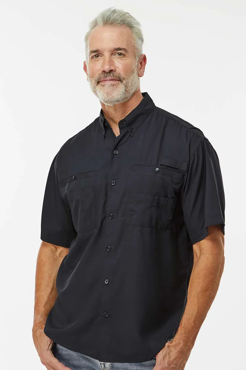 Paragon Mens Hatteras Performance Moisture Wicking Short Sleeve Button Down Shirt w/ Double Pockets - Black