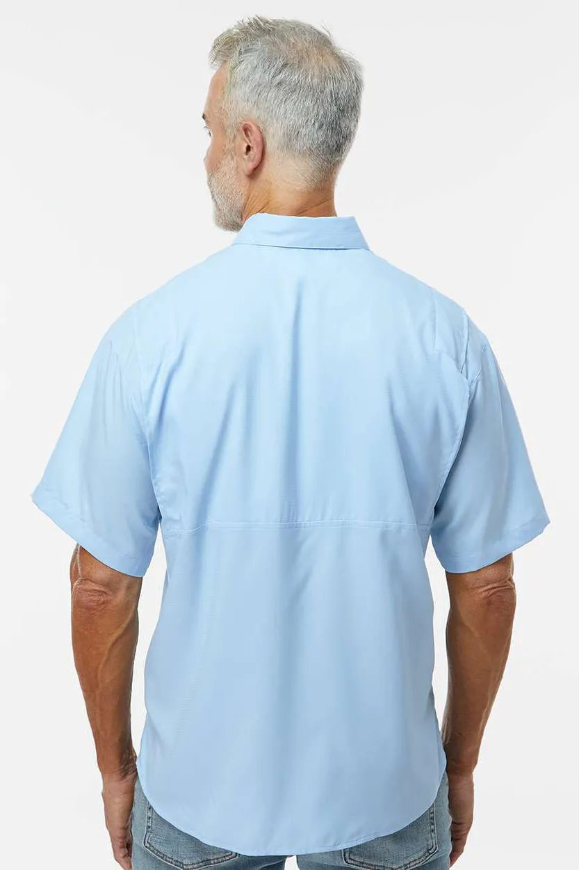 Paragon Mens Hatteras Performance Moisture Wicking Short Sleeve Button Down Shirt w/ Double Pockets - Blue Mist