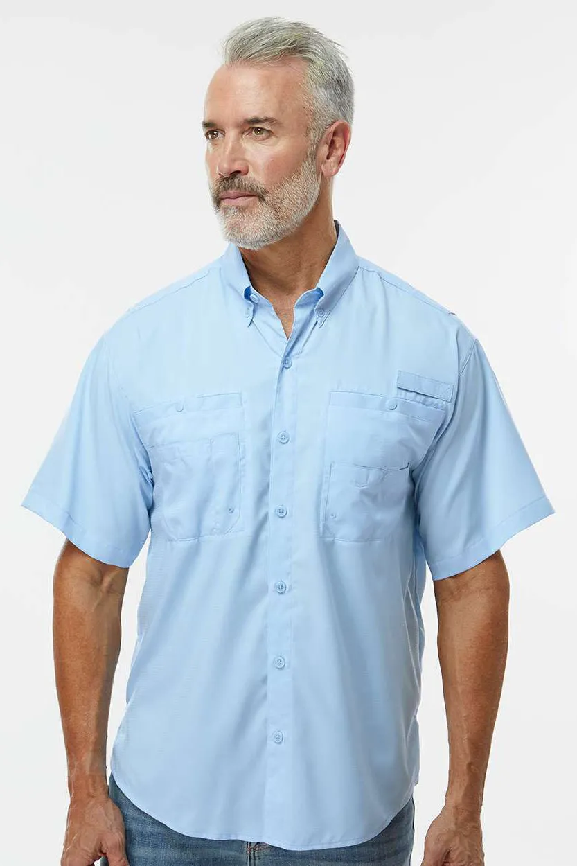 Paragon Mens Hatteras Performance Moisture Wicking Short Sleeve Button Down Shirt w/ Double Pockets - Blue Mist
