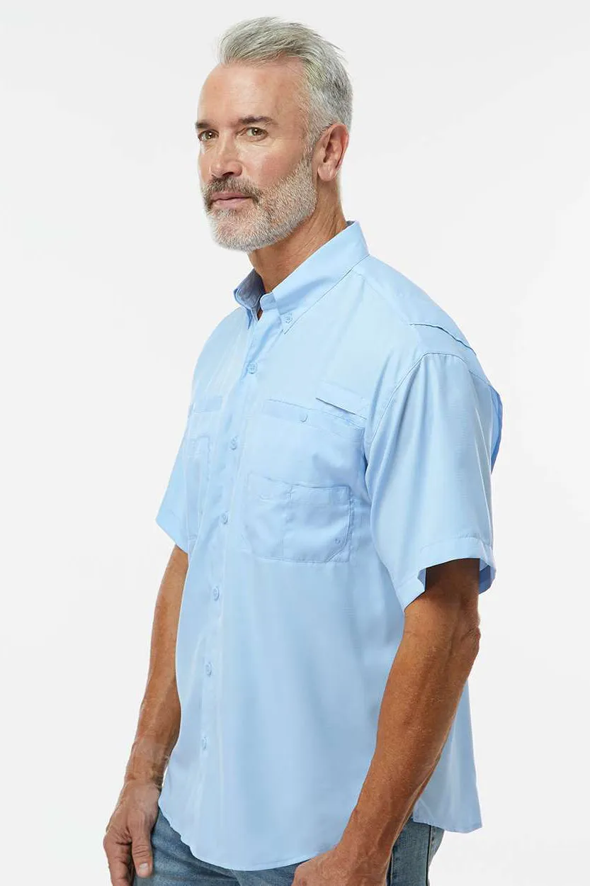 Paragon Mens Hatteras Performance Moisture Wicking Short Sleeve Button Down Shirt w/ Double Pockets - Blue Mist