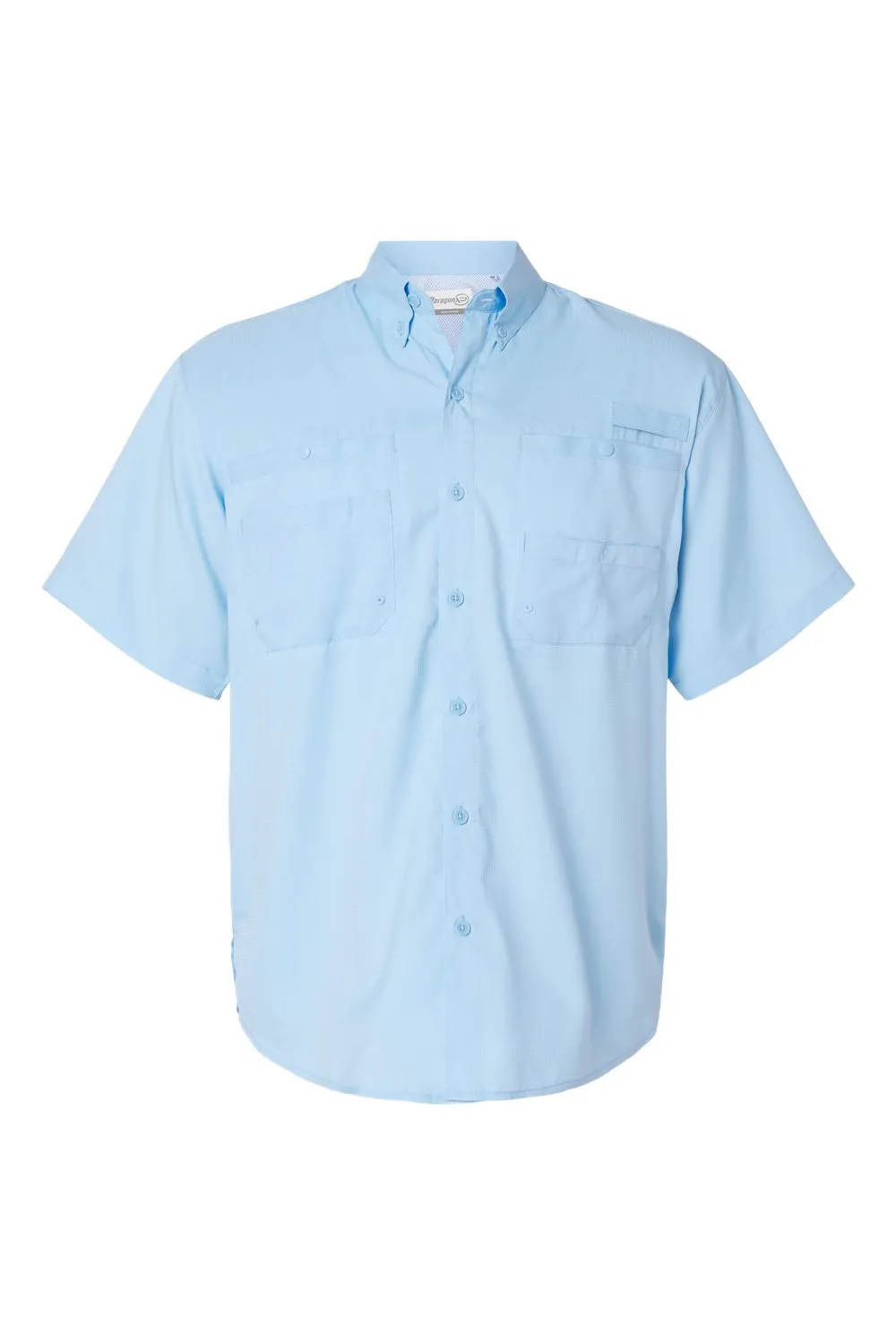 Paragon Mens Hatteras Performance Moisture Wicking Short Sleeve Button Down Shirt w/ Double Pockets - Blue Mist