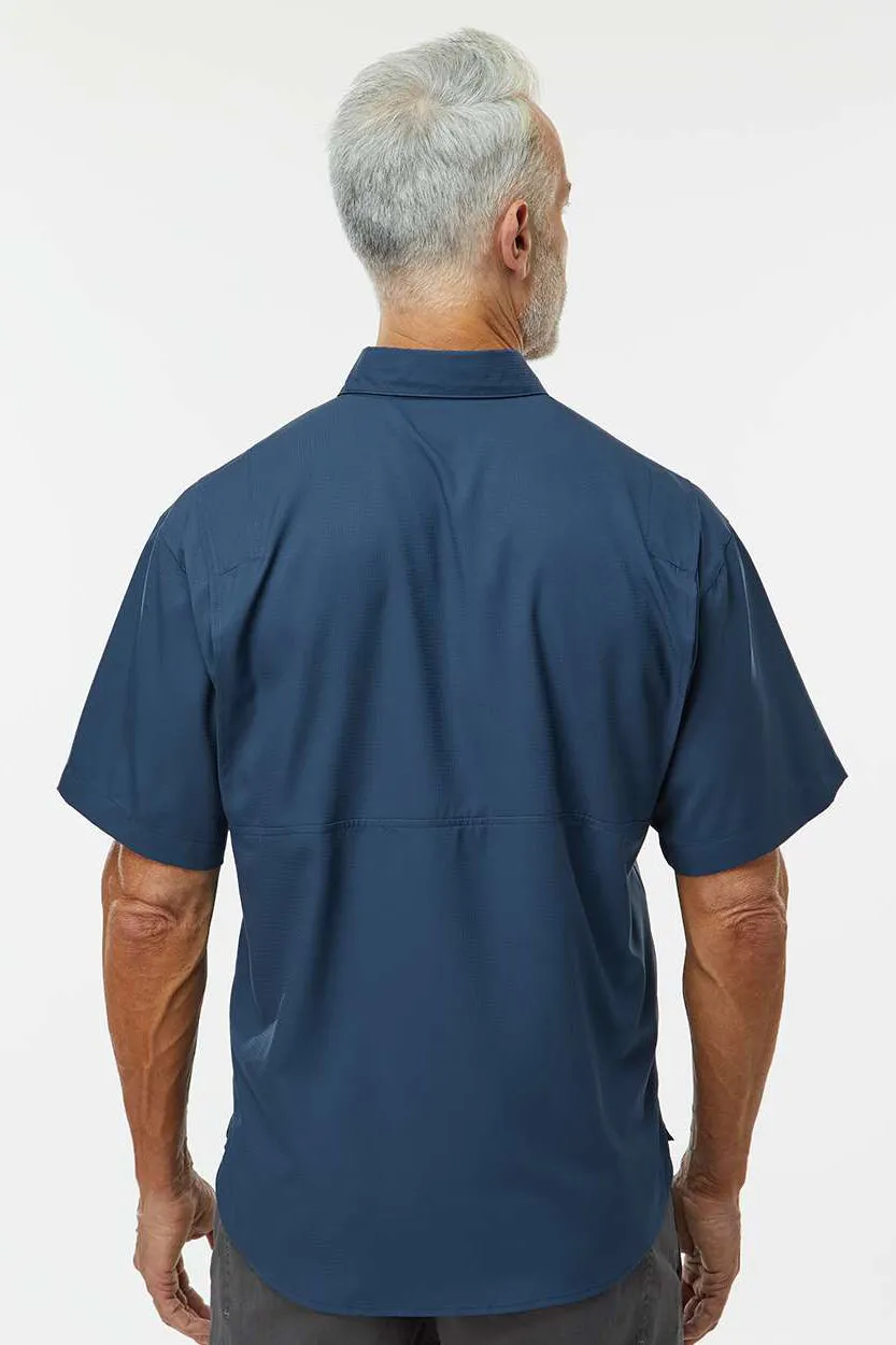 Paragon Mens Hatteras Performance Moisture Wicking Short Sleeve Button Down Shirt w/ Double Pockets - Navy Blue