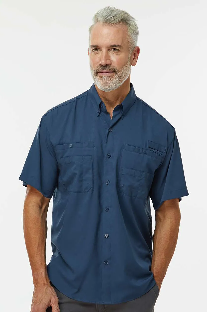 Paragon Mens Hatteras Performance Moisture Wicking Short Sleeve Button Down Shirt w/ Double Pockets - Navy Blue