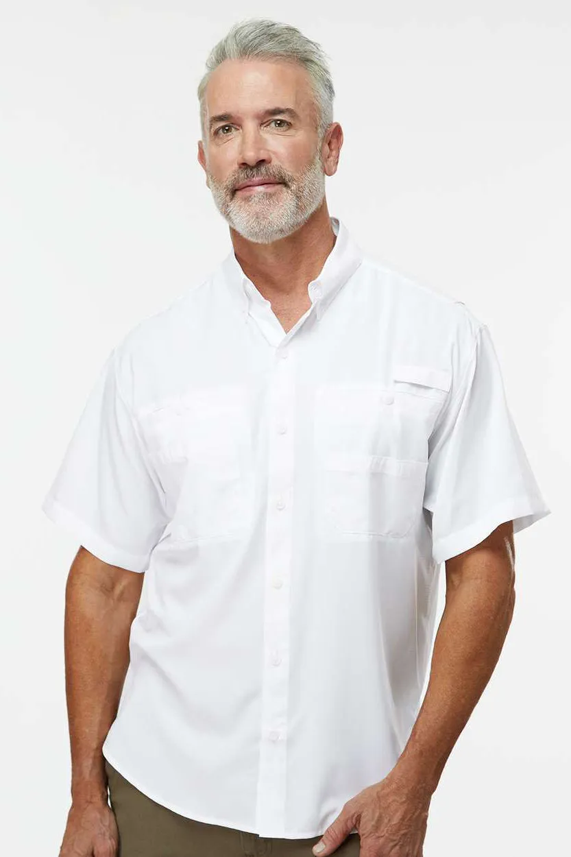 Paragon Mens Hatteras Performance Moisture Wicking Short Sleeve Button Down Shirt w/ Double Pockets - White
