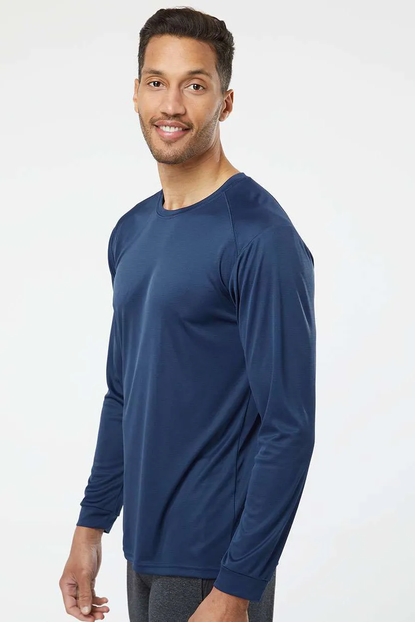 Paragon Mens Islander Performance Moisture Wicking Long Sleeve Crewneck T-Shirt - Navy Blue