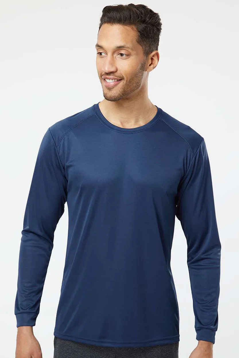 Paragon Mens Islander Performance Moisture Wicking Long Sleeve Crewneck T-Shirt - Navy Blue
