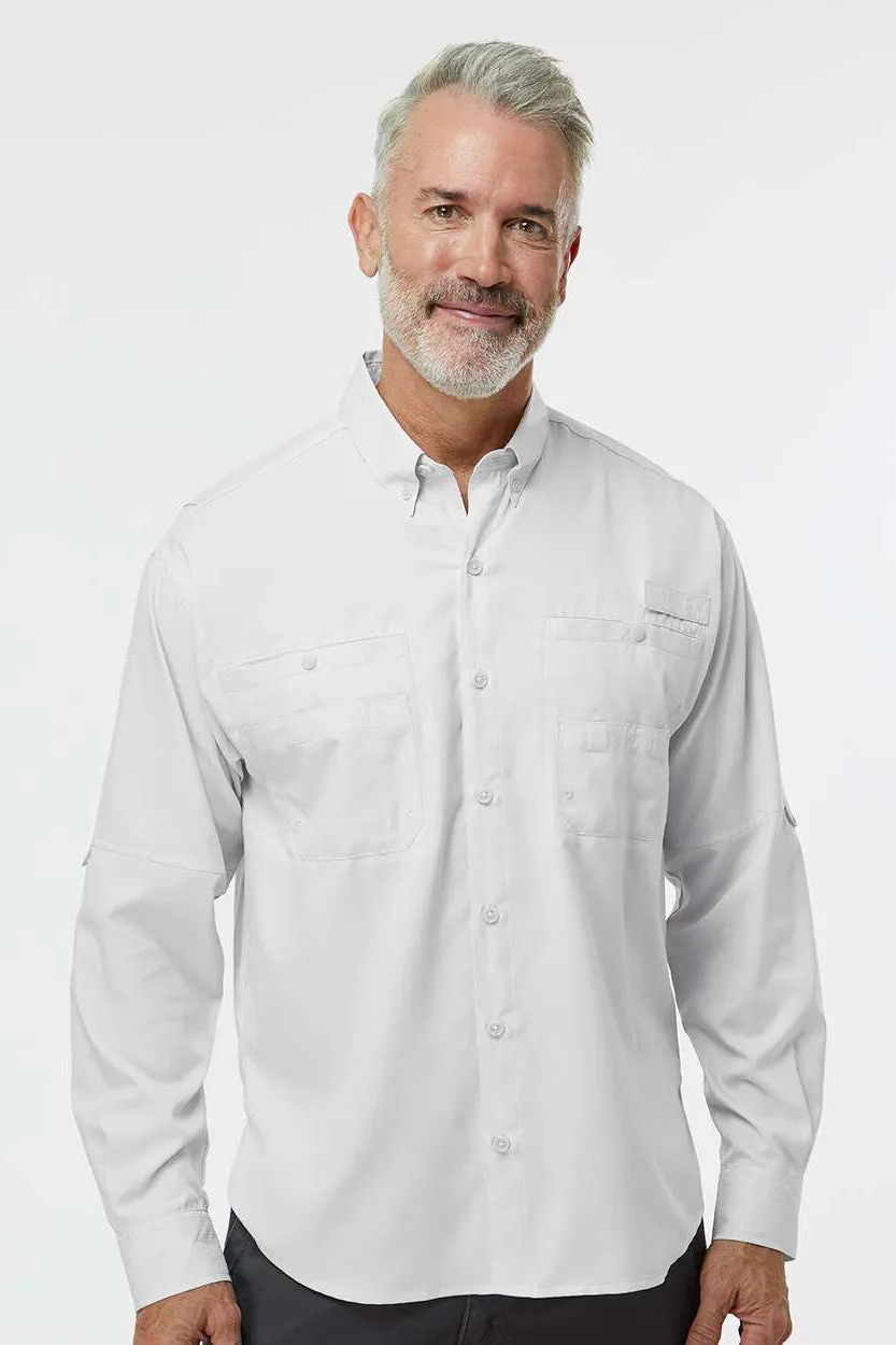 Paragon Mens Kitty Hawk Performance Moisture Wicking Long Sleeve Button Down Shirt w/ Double Pockets - Aluminum Grey